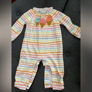 Never worn Mudpie multicolored stripped ,crochet icecream cone onesie.